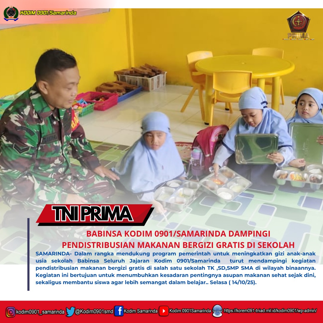 Babinsa Kodim 0901/Samarinda Dampingi Pendistribusian Makanan Bergizi Gratis di Sekolah