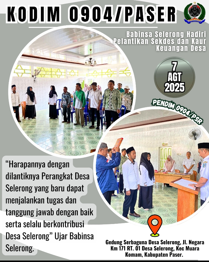 Babinsa Selerong Hadiri Pelantikan Sekdes dan Kaur Keuangan Desa